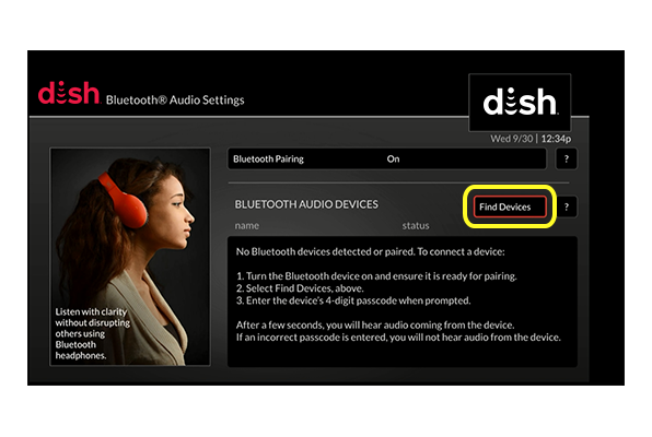 icon of bluetooth audio as it appears on TV screen with DISH TV receiver shown in a selected state