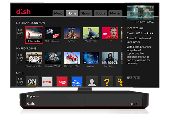 tv screen showing DISH movies on-demand