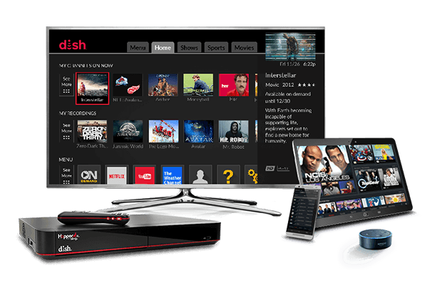 DISH TV guide and voice remote and DISH Anywhere on a tablet
